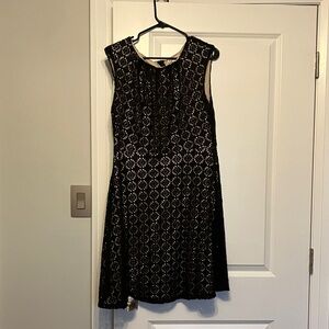 Sleeveless Black Lace Midi Dress with Cream Lining